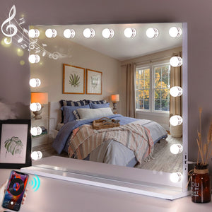 English Elm Vanity Mirror With Bluetooth Speaker & Usb Charge Port, 31.5''X22.8'' Large Led Makeup Mirror W3660P373022-GIGA