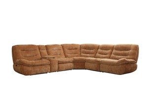 English Elm Emmy Orange Chenille Power Sectional Sofa with Console, USB Type-C/A, Wireless Charge, Zero Gravity Recline B2726S00396