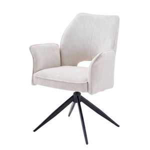 English Elm Fabric Swivel Dining Chairs Set of 2 with 360 Rotation Removable Arms Metal X-frame White W3851P452876