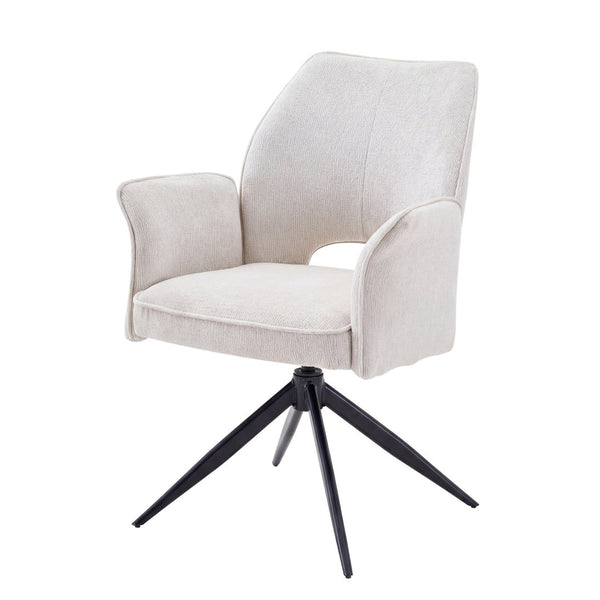 English Elm Fabric Swivel Dining Chairs Set of 2 with 360 Rotation Removable Arms Metal X-frame White W3851P452876