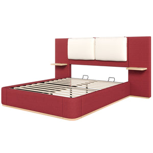 English Elm Christopher Knight Home® - Queen Plush Leather Upholstered Bed Frame with Wingback Headboard, Wavy Footboard, Quiet Support Red 50.63 L x 18.88 W x 8.25 H N761S0000023R