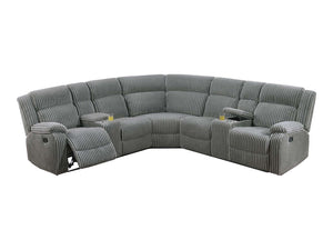 English Elm Sectional Plush Corduroy Reclining 3-Piece Sofa with Dual Consoles and Cup Holders, Seats Five Smoke 36 L x 26 W x 62 H B011S01736