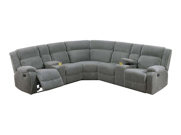 English Elm Sectional Plush Corduroy Reclining 3-Piece Sofa with Dual Consoles and Cup Holders, Seats Five Smoke 36 L x 26 W x 62 H B011S01736