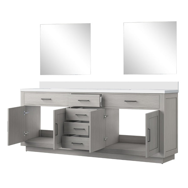 English Elm White Oak Double Bath Vanity Set With Cultured Marble Top & 34-Inch Frameless Mirrors For Elegance B2731S01557-GIGA