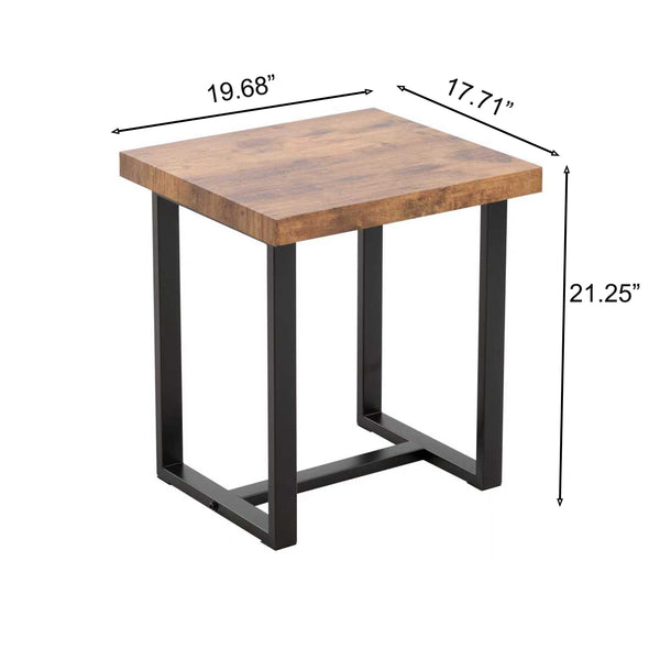 English Elm 2 Glass Side Table with Tempered Top and Metal Legs — Durable Waterproof End Table for Living Room, Patio Walnut W1718P362675