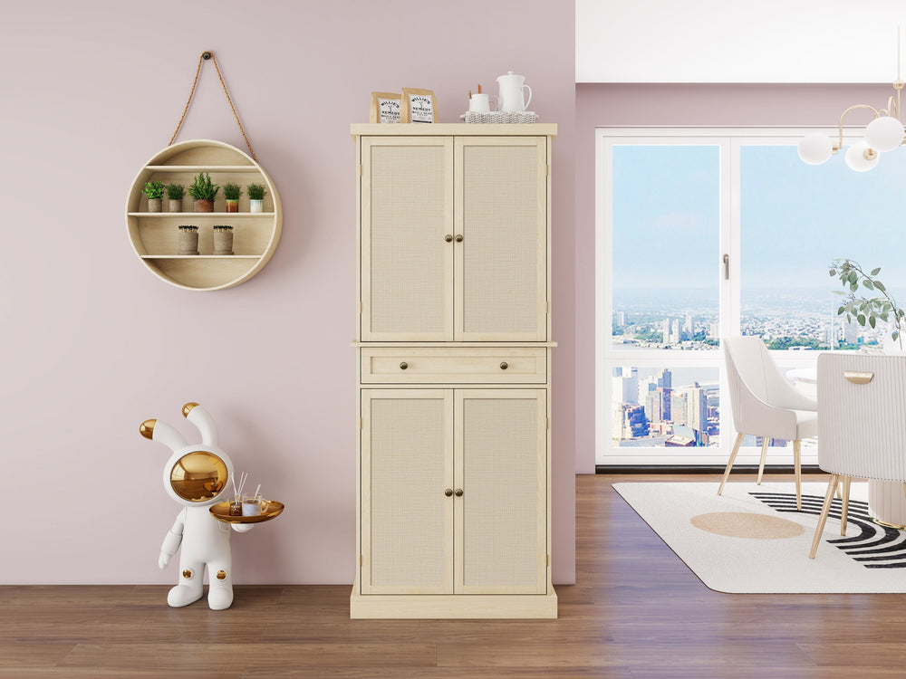 English Elm 4 Door Cabinet with 1 Drawer, Anti-Tip Kids Safe Storage, Metal Hinges, Adjustable Shelves, Compact Organizer (44.49x19.02x13.78 in) W68894703