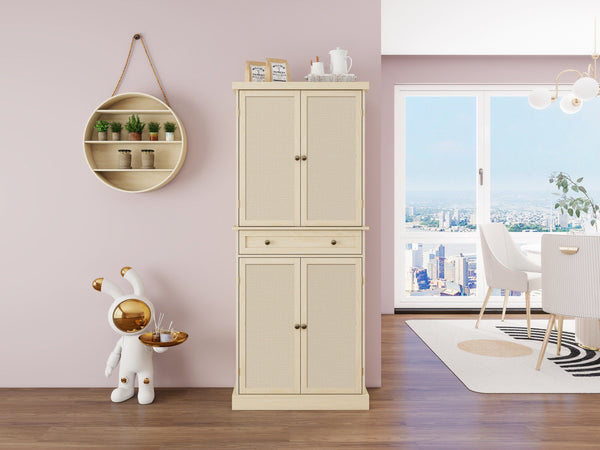 English Elm 4 Door Cabinet with 1 Drawer, Anti-Tip Kids Safe Storage, Metal Hinges, Adjustable Shelves, Compact Organizer (44.49x19.02x13.78 in) W68894703