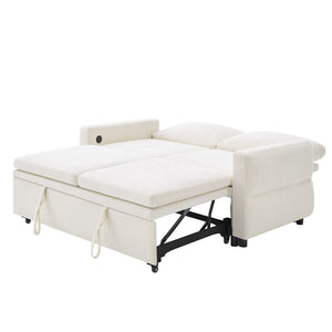English Elm Convertible Chenille Sleeper Loveseat with Usb Ports and Reclining Backrest for Small Spaces Beige N719P390439A