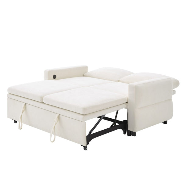 English Elm Convertible Chenille Sleeper Loveseat with Usb Ports and Reclining Backrest for Small Spaces Beige N719P390439A