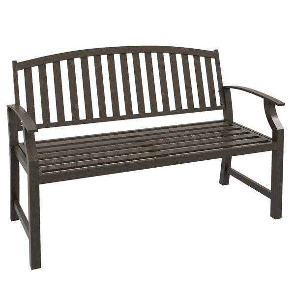 English Elm Outsunny 46" Two-Seater Outdoor Garden Bench - Stylish Metal Frame With Wood-Look For Patios & Yards W2225P174082-GIGA