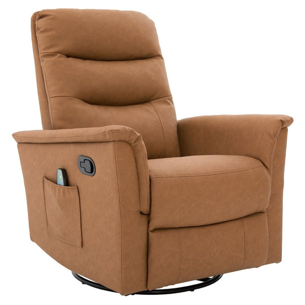 English Elm Manual Recliner Swivel Rocker Boucle Chair with 8-point Massage for Nursery or Living Room Brown N763P363763D
