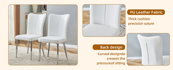 English Elm Table Set Extendable Round to Oval Wood Grain Top with Four White Pu Dining Chairs W1151S03962
