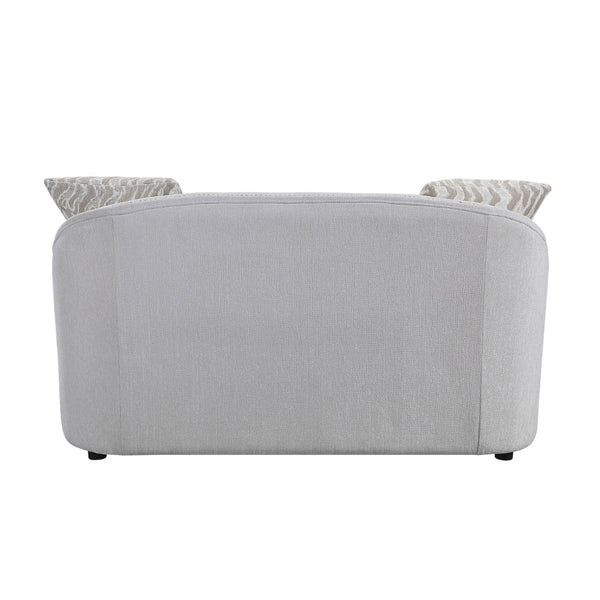 English Elm Mahler Beige Linen Loveseat with Nailhead Trim Pocket Coil Support and Four Pillows B2726P457621