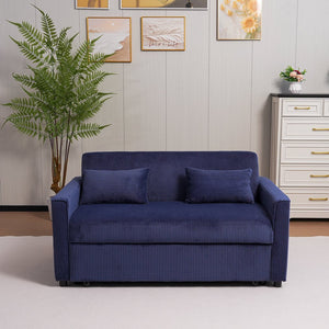 English Elm Futon 3-in-1 Corduroy Sofa Bed with Adjustable Backrest, Pull-Out Sleeper and Storage Pocket Blue W3138P281699