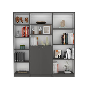 English Elm Poole 3 Piece Home Bookcase Set with 12 Shelves and Two-Door Cabinet for Stylish Durable Storage Multicolor 41 L x 28 W x 5 H B200S00314