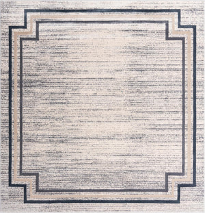 Unique Loom Oasis Fountain Machine Made Border Rug Gray, Ivory/Beige/Navy Blue 7' 0" x 7' 0"