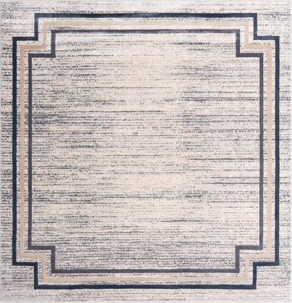 Unique Loom Oasis Fountain Machine Made Border Rug Gray, Ivory/Beige/Navy Blue 7' 0" x 7' 0"