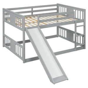 English Elm Full Over Kids Bunk Bed with Built-in Slide Ladder Pine Frame Gray Finish LT100208AAE