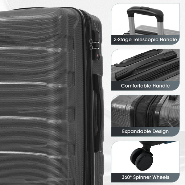 English Elm 28 Inch Abs Hardshell Checked Suitcase with Spinner Wheels Tsa Lock Expandable N730P354687D