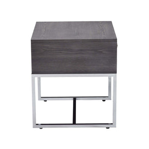 English Elm Grey Oak End Table With Chrome Sled Base - Stylish Modern Storage Solution For Living Room Elegance B062P189217