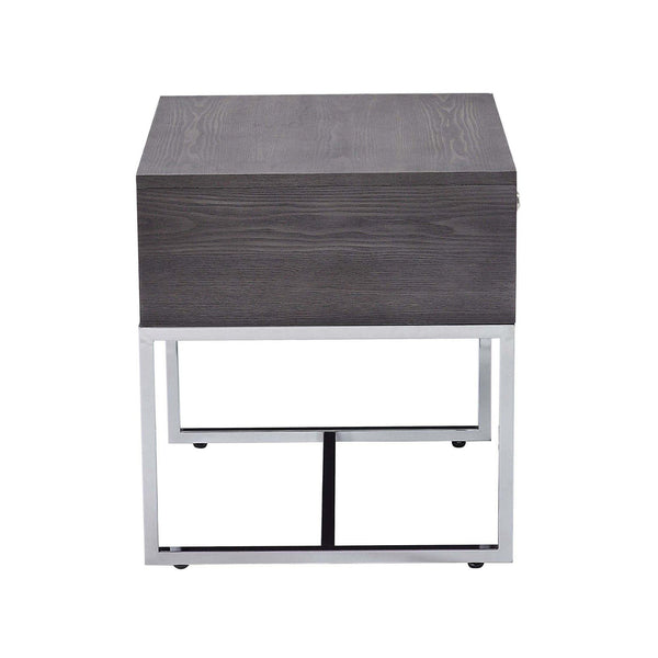 English Elm Grey Oak End Table With Chrome Sled Base - Stylish Modern Storage Solution For Living Room Elegance B062P189217