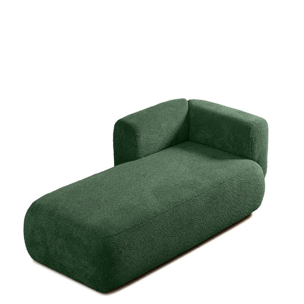 English Elm Upholstered Boucle Chaise Lounge with Wooden Legs for Bedroom or Living Room W5515P437373