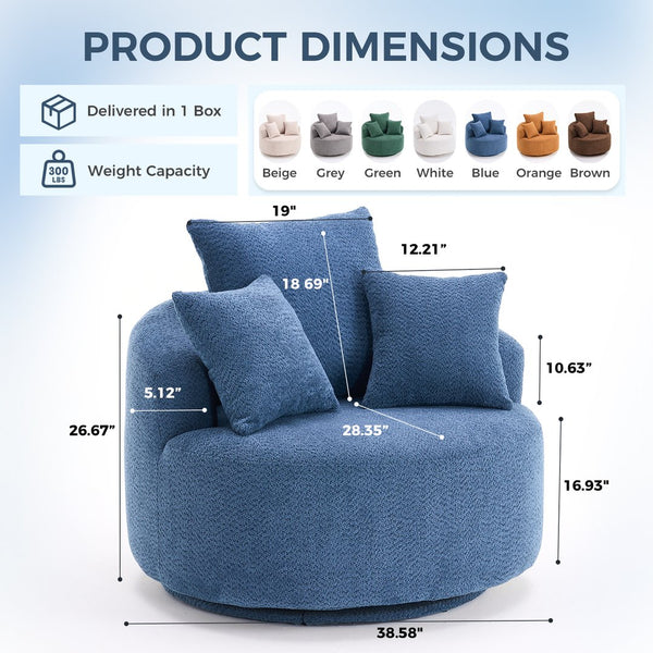 English Elm 360° Swivel Chair upholstered barrel accent chair with plush high-resilience foam and pillows for comfort Antique Blue,Blue W2231P264478