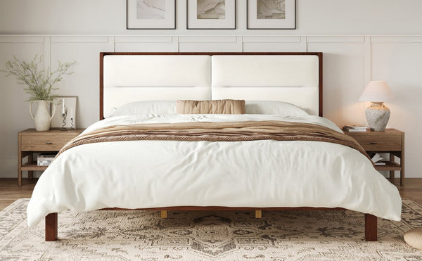 English Elm Solid Wood Queen Platform Bed Velvet Tufted Headboard Architectural Slat Design Espresso N7090000743P