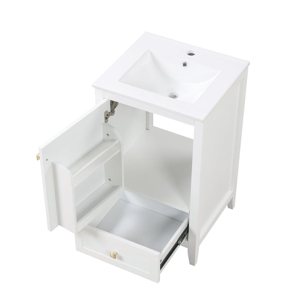 English Elm 20" Modern Bathroom Vanity With Sink, Soft-Close Door & Drawer, Ideal For Small Spaces, White Finish N725P351851K
