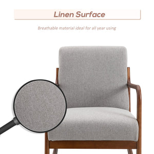 English Elm HOMCOM Modern Upholstered Rocking Armchair with Linen Cushion & Curved Wood Base for Cozy Relaxation W2225P217425