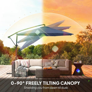 English Elm Large Offset Cantilever Patio Umbrella with 360 Rotation Tilt and Uv Protection Navy Blue T3971P466708