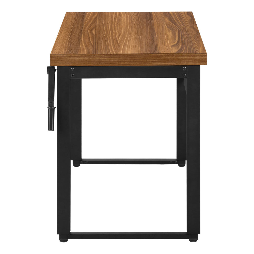 English Elm Computer Desk - Adjustable Height, Contemporary Walnut Laminate & Black Metal, Perfect For Small Spaces B2710P219890