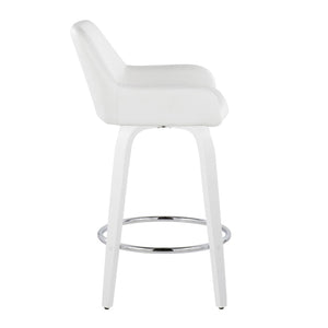 English Elm Fixed-height Swivel Counter Stools with Faux Leather Seats and Chrome Footrest Set of 2 White B202S01817