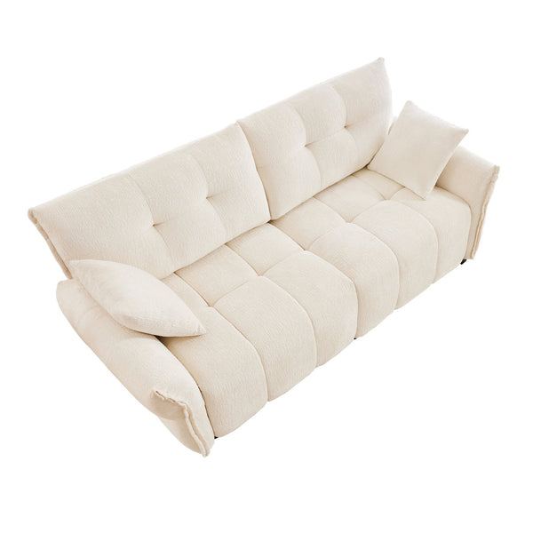 English Elm Premium Two-Seater Sofa with Ergonomic Support, High-Resilience Foam, Luxe Chenille Upholstery, Durable Wood Base White W714S01133