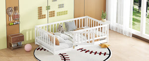English Elm Twin Montessori Pine Floor Bed with Perimeter Fence Door and Slatted Base for Kids W1820P399071