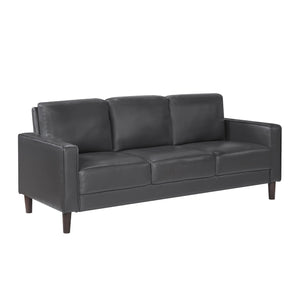 English Elm Modern Malcolm 3-Seater Faux Leather Sofa with Track Arms and Welt Trim, Solid Wood Frame, Comfortable Seating Dark Gray 68 L x 26 W x 18 H B011P395015