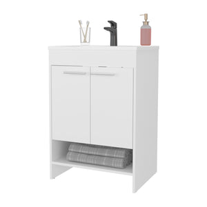 English Elm Shell Space-Saving Bathroom Vanity with Soft-Close Doors and Open Shelf, Scratch-Resistant Finish White 37 L x 23 W x 13 H B128P314797