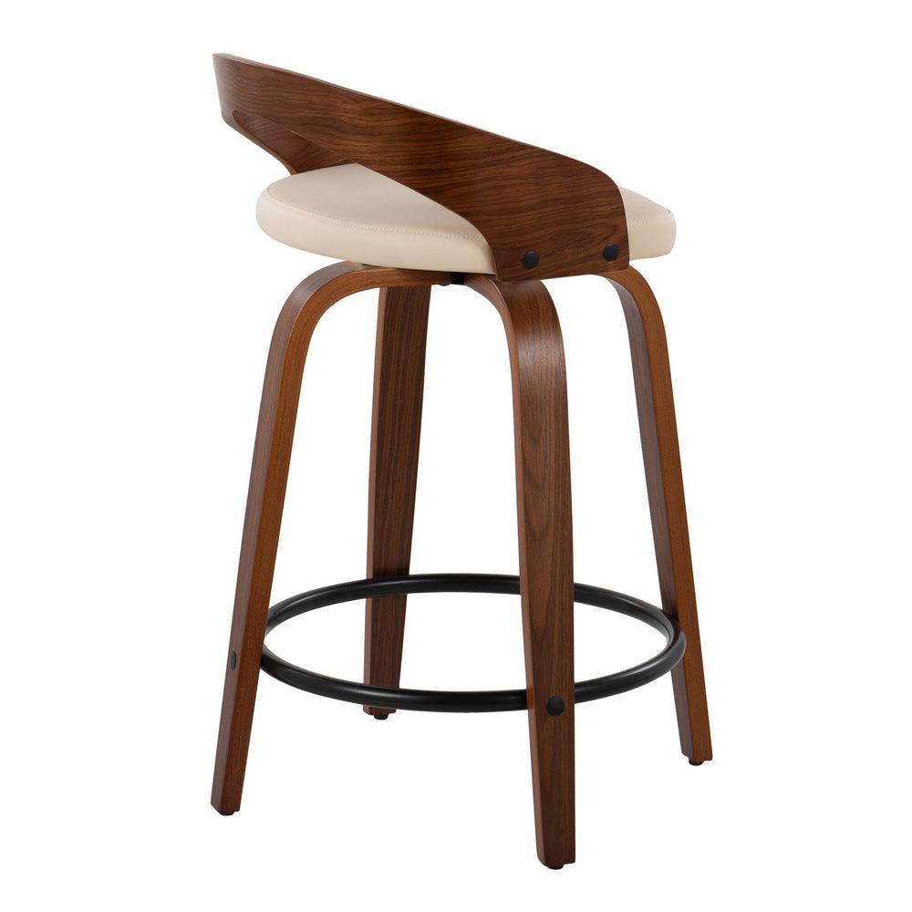 English Elm Grotto 24" Contemporary Counter Stool Set of 2 – Swivel Faux Leather Seat, Bent Wood Legs & Footrest Black B202S00070