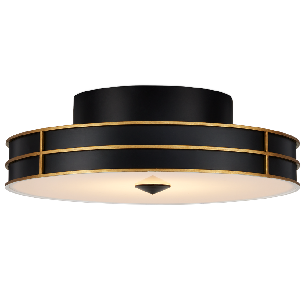 Fielding Modern Black Flush Mount Light Fixture with Gold Accents & LED Diffuser for Glam Spaces