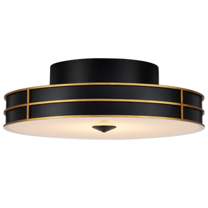Fielding Modern Black Flush Mount Light Fixture with Gold Accents & LED Diffuser for Glam Spaces
