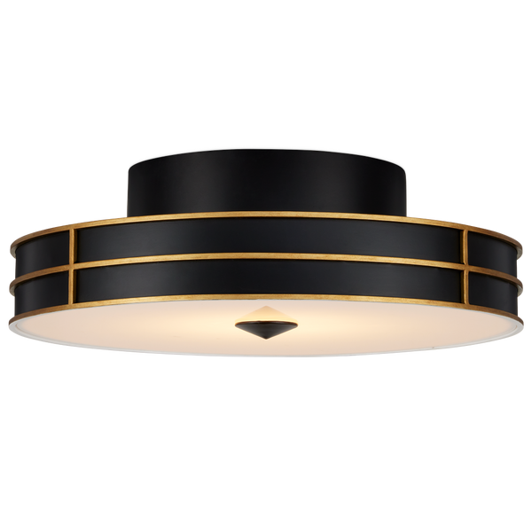 Fielding Modern Black Flush Mount Light Fixture with Gold Accents & LED Diffuser for Glam Spaces