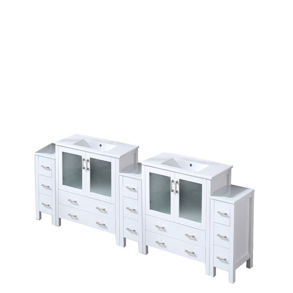 English Elm White Double Bath Vanity With Side Cabinets, Scratch-Resistant Ceramic Top, 96" W For Modern Spaces B2731S00621-GIGA