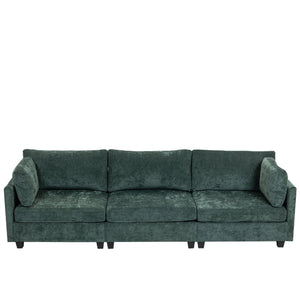 English Elm 111.42*32.28" XXL 3-Seater Chenille Sofa with Ultra-Soft Cushions, High-Rebound Comfort & Sturdy Black Legs Dark Green W2715S00002