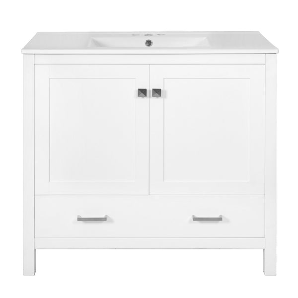 English Elm 72" White Bathroom Vanity Set with Dual Ceramic Sinks, Soft-Close Doors, Divided Drawers & Ample Storage, Solid Wood Frame, Easy Plumbing Access N729P000006K