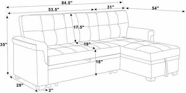 English Elm 86'' Linen Sectional Sleeper Sofa with Tufted Upholstery and Reversible Chaise Living Room B355S00010