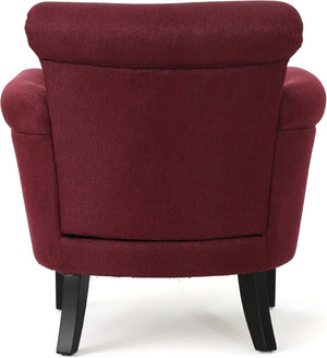 English Elm Christopher Knight Home® - CLUB Chair Burgundy Upholstered Fabric Accent with Nailhead Trim, Curved Arms & Birch Legs - Luxurious N776P243716Y