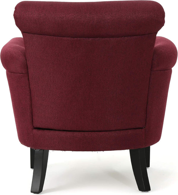 English Elm Christopher Knight Home® - CLUB Chair Burgundy Upholstered Fabric Accent with Nailhead Trim, Curved Arms & Birch Legs - Luxurious N776P243716Y