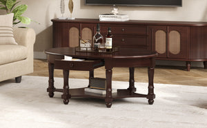 English Elm Vintage Oval Coffee Table With Drawer And Open Shelves, French Country Style Accent Table In Walnut N735P277388D-GIGA