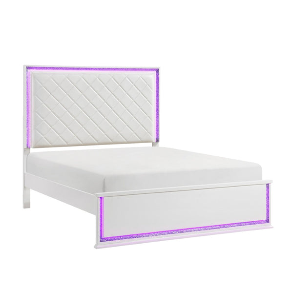 English Elm Contemporary Glam King Bed Faux Leather Tufted Headboard with 8-color Led Lighting B011S02299