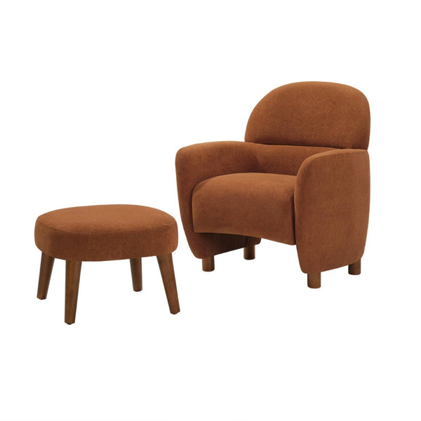English Elm Modern Upholstered Accent Chair with Ottoman Set for Cozy Reading Nooks and Small Spaces Orange W2085P382557